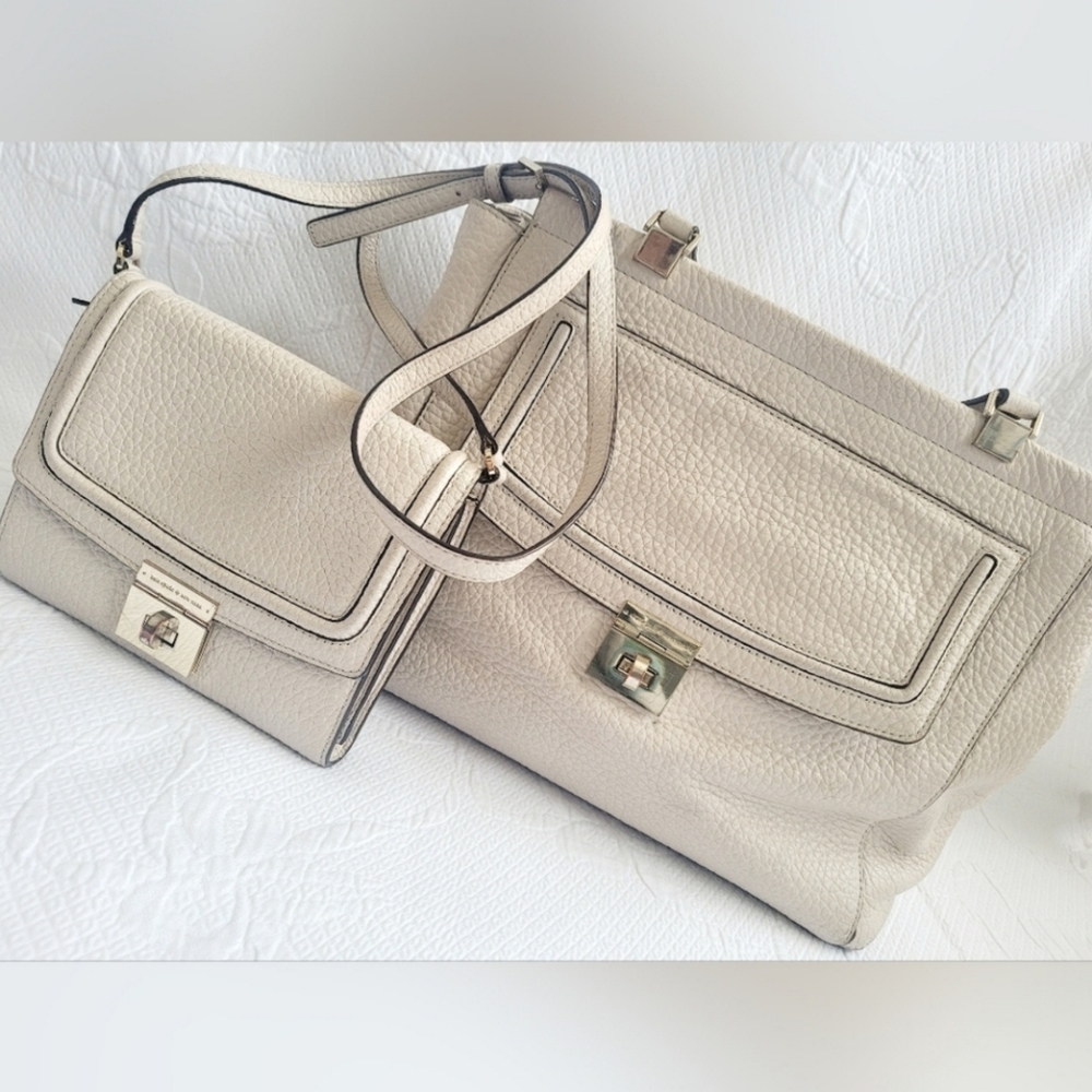 Kate Spade NY BANDLE Everett Way Tallulah Large & Crossbody Pebble Leather Cream